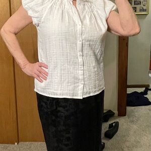 White Flutter Sleeve Blouse with Bib Collar